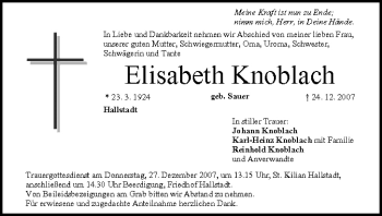 Anzeige von Elisabeth Knoblach von MGO