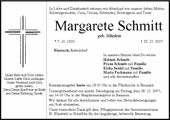Anzeige von Margarete Schmitt von MGO