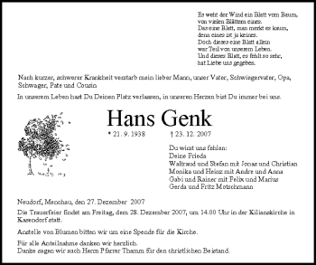 Anzeige von Hans Genk von MGO