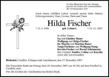 Anzeige von Hilda Fischer von MGO