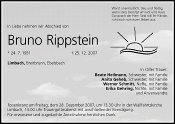 Anzeige von Bruno Rippstein von MGO