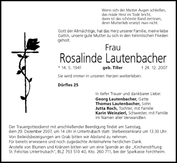 Anzeige von Rosalinde Lautenbacher von MGO