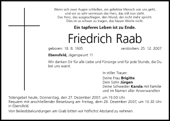 Anzeige von Friedrich Raab von MGO