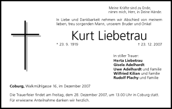 Anzeige von Kurt Liebetrau von MGO