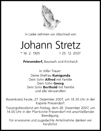 Anzeige von Johann Stretz von MGO