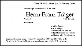 Anzeige von Franz Träger von MGO