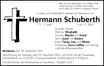 Anzeige von Hermann Schuberth von MGO