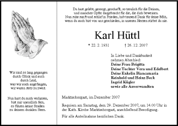 Anzeige von Karl Hüttl von MGO