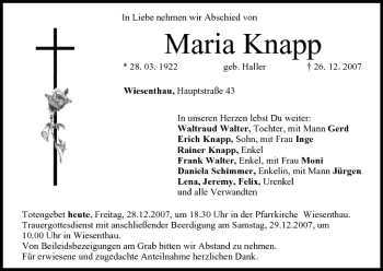 Anzeige von Maria Knapp von MGO
