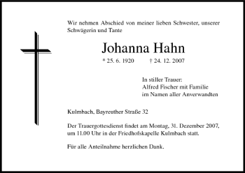 Anzeige von Johanna Hahn von MGO