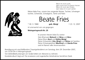 Anzeige von Beate Fries von MGO