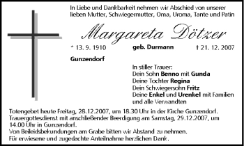 Anzeige von Margareta Dötzer von MGO
