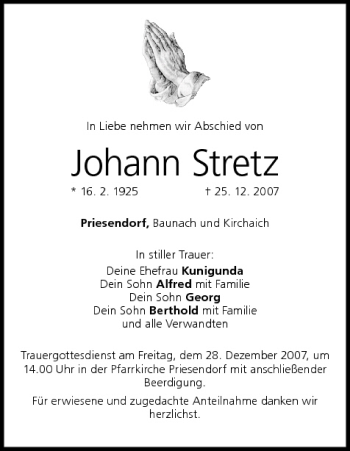 Anzeige von Johann Stretz von MGO