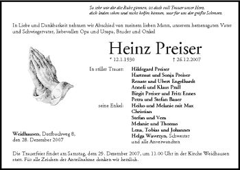 Anzeige von Heinz Preiser von MGO