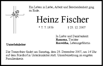 Anzeige von Heinz Fischer von MGO