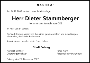 Anzeige von Dieter Stammberger von MGO