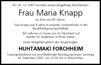 Anzeige von Maria Knapp von MGO