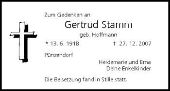 Anzeige von Gertrud Stamm von MGO