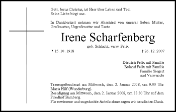 Anzeige von Irene Scharfenberg von MGO