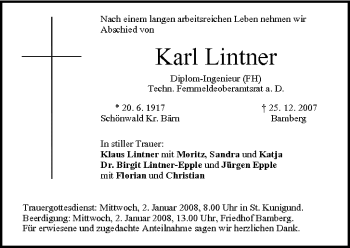 Anzeige von Karl Lintner von MGO