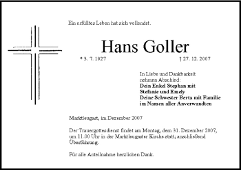 Anzeige von Hans Goller von MGO