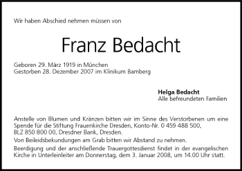 Anzeige von Franz Bedacht von MGO