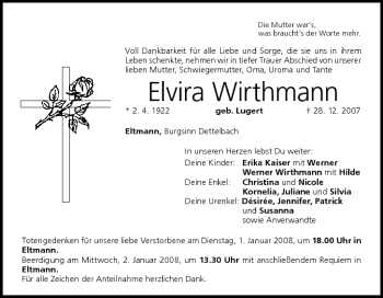 Anzeige von Elvira Wirthmann von MGO