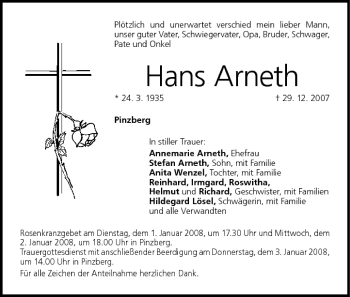 Anzeige von Hans Arneth von MGO