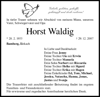 Anzeige von Horst Waldig von MGO