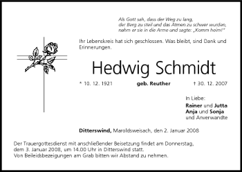 Anzeige von Hedwig Schmidt von MGO
