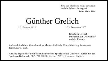 Anzeige von Günther Grelich von MGO