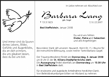 Anzeige von Barbara Lang von MGO