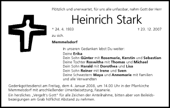 Anzeige von Heinrich Stark von MGO