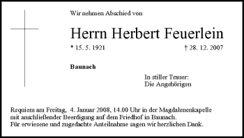 Anzeige von Herbert Feuerlein von MGO
