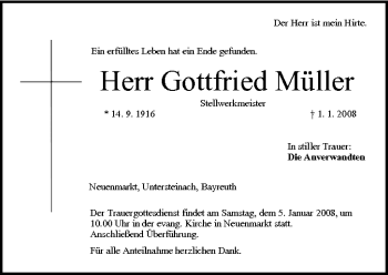Anzeige von Gottfried Müller von MGO