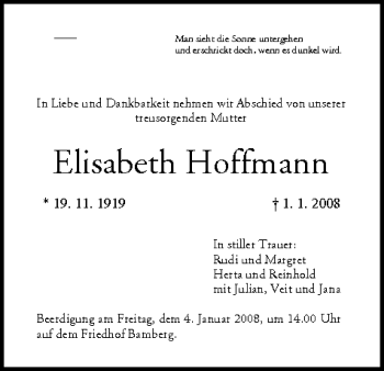 Anzeige von Elisabeth Hoffmann von MGO