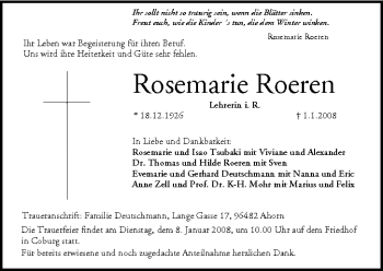 Anzeige von Rosemarie Roeren von MGO