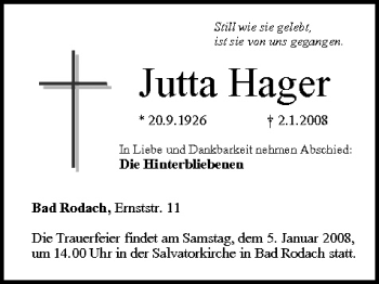 Anzeige von Jutta Hager von MGO