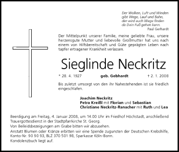 Anzeige von Sieglinde Neckritz von MGO