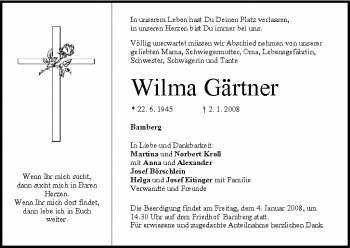 Anzeige von Wilma Gärtner von MGO