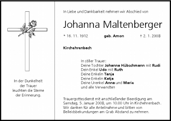 Anzeige von Johanna Maltenberger von MGO