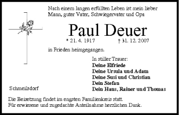 Anzeige von Paul Deuer von MGO