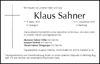 Anzeige von Klaus Sahner von MGO