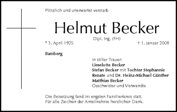 Anzeige von Helmut Becker von MGO