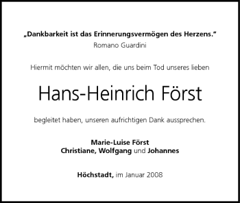 Anzeige von Hans-Heinrich Först von MGO