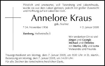 Anzeige von Annelore Kraus von MGO