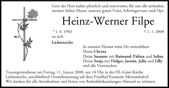 Anzeige von Heinz-Werner Filpe von MGO