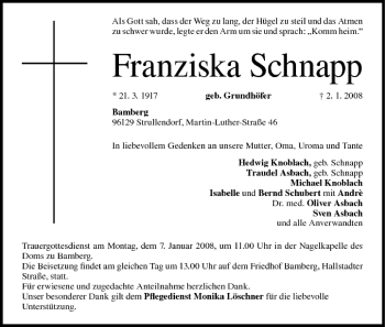 Anzeige von Franziska Schnapp von MGO