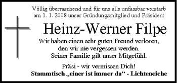 Anzeige von Heinz-Werner Filpe von MGO