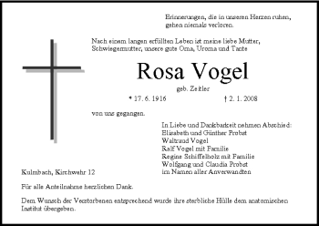 Anzeige von Rosa Vogel von MGO